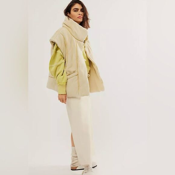 Nwt Free People Vanilla Cream Beige Roll With Us Puffer Vest Jacket - Picture 1 of 6